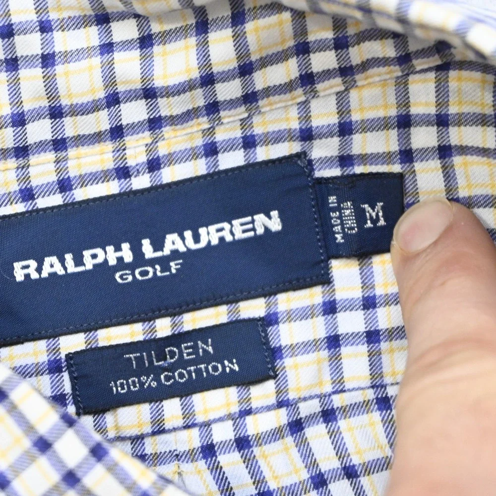 Polo Golf Ralph Lauren Dress Shirt Tilden Plaid Long Sleeve Button Up Men Medium